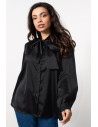 Satin Shirt with Necktie - Black | Exxes Fashion