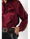 Satin Shirt with Necktie - Wine Red | Exxes Fashion