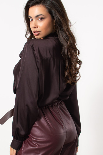 Satin Shirt with Necktie - Brown | Exxes Fashion