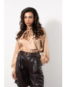 Satin Shirt with Necktie - Beige | Exxes Fashion