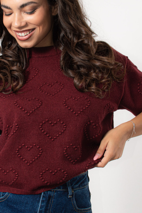 Knitted Top with Hearth Texture - Bordeaux | Exxes Fashion