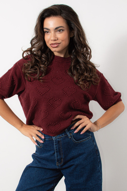 Knitted Top with Hearth Texture - Bordeaux | Exxes Fashion