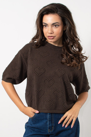 Knitted Top with Hearth Texture - Brown | Exxes Fashion