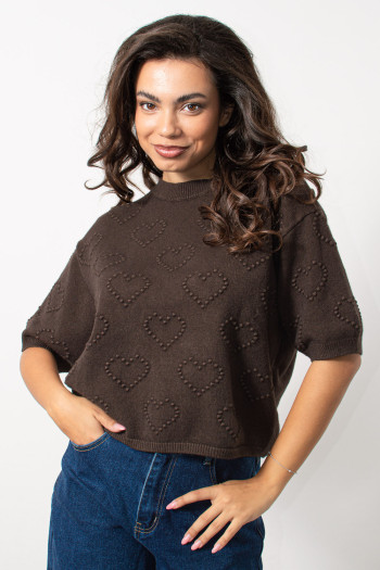 Knitted Top with Hearth Texture - Brown | Exxes Fashion