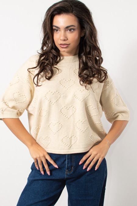 Knitted Top with Hearth Texture - Ecru