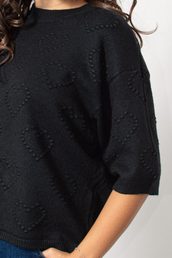 Knitted Top with Hearth Texture - Black