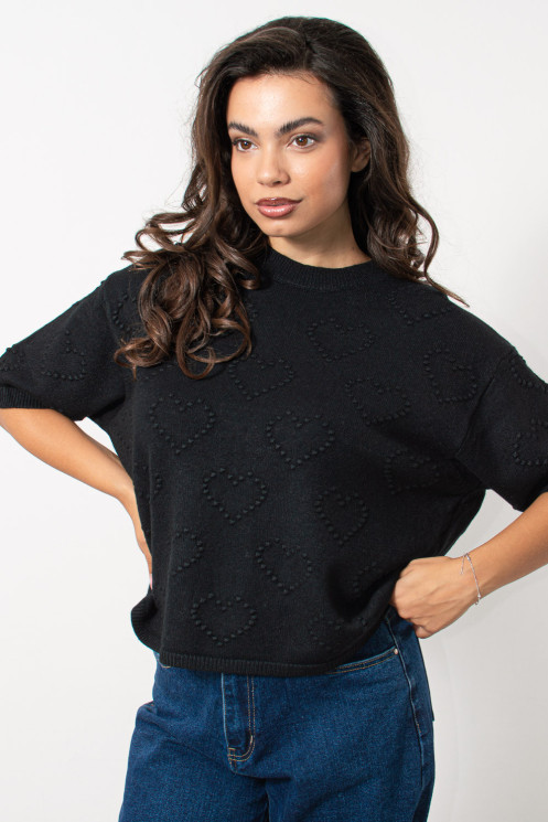 Knitted Top with Hearth Texture - Black
