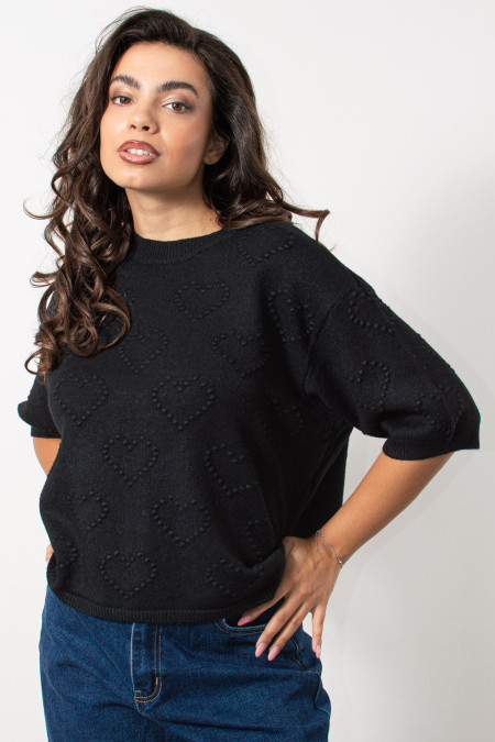 Knitted Top with Hearth Texture - Black