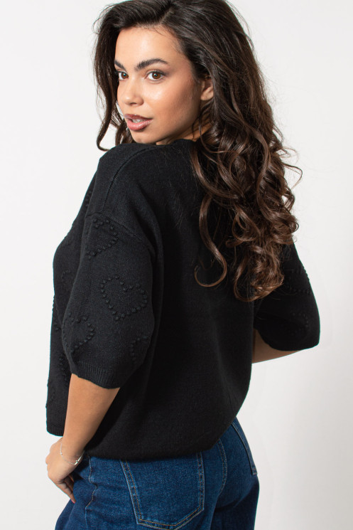 Knitted Top with Hearth Texture - Black
