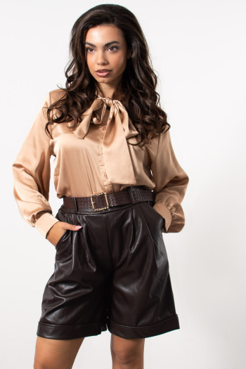 Faux Leather Shorts - Brown | Exxes Fashion