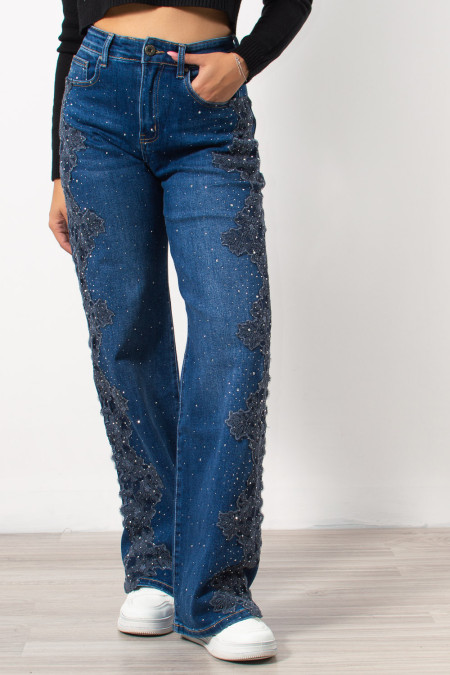 Embroidered Wide Leg Denim