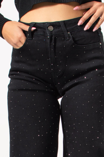 High Rise Straight Jeans with Rhinestones | Exxes Fashion