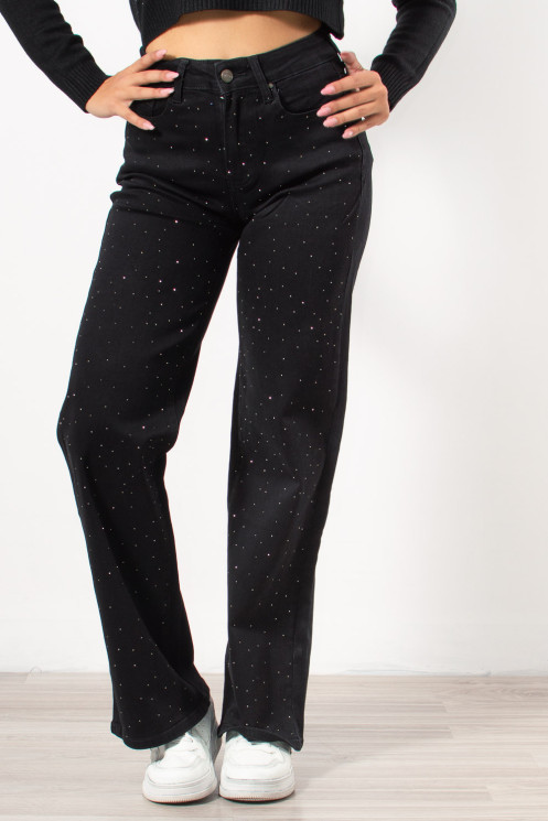 High Rise Straight Jeans with Rhinestones | Exxes Fashion