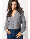 Knitted Cardigan with Golden Buttons - Grey | Exxes Fashion