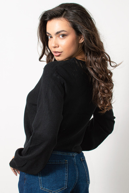 Knitted Cardigan with Golden Buttons - Black | Exxes Fashion 2