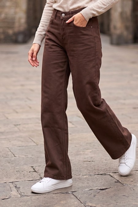 Wide Leg Trousers - Brown