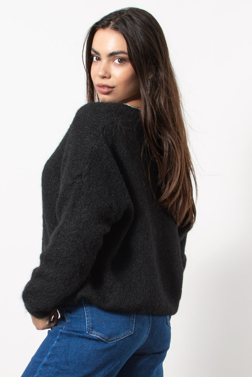 Fluffy Knitted Cardigan - Black