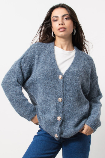 Fluffy Knitted Cardigan - Blue