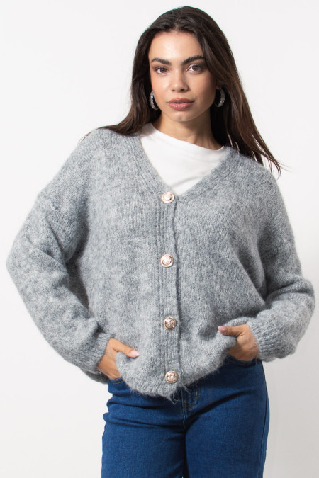 Fluffy Knitted Cardigan - Grey