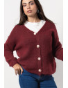 Fluffy Knitted Cardigan - Burgundy