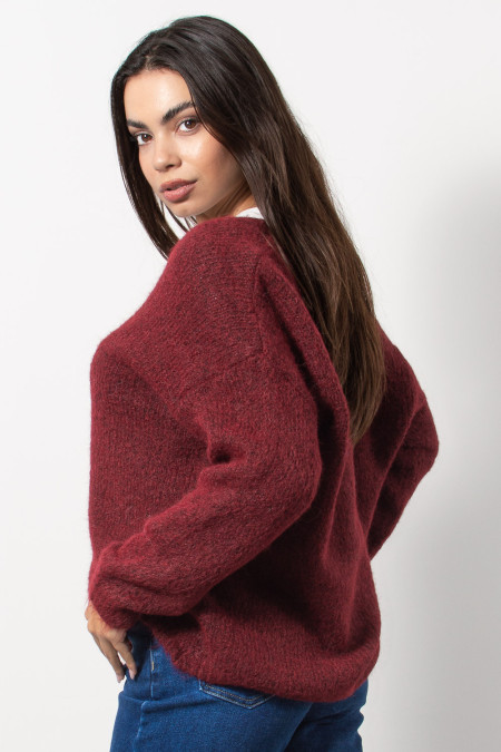 Πλεκτή Ζακέτα Χνουδωτή - Μπορντό 2
