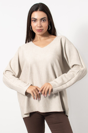 Knitted Oversized Top with Metallic Thread - Cream