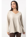 Knitted Oversized Top with Metallic Thread - Cream