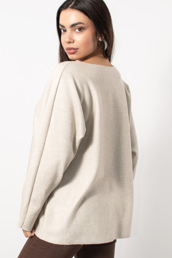Knitted Oversized Top with Metallic Thread - Cream
