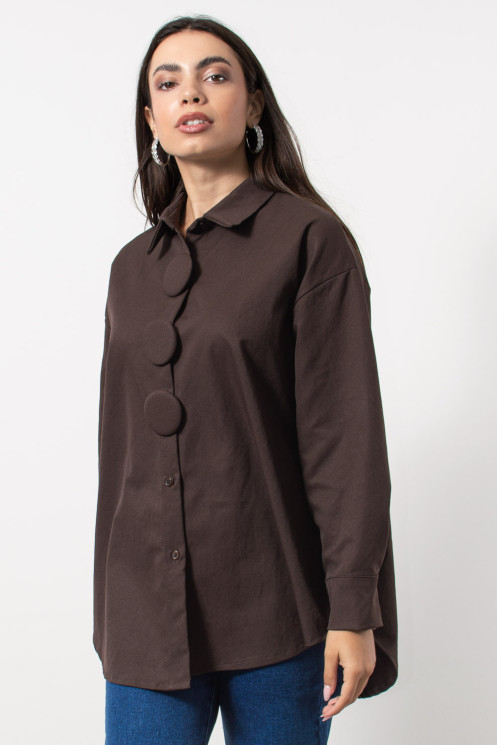 Overshirt with Button - Brown