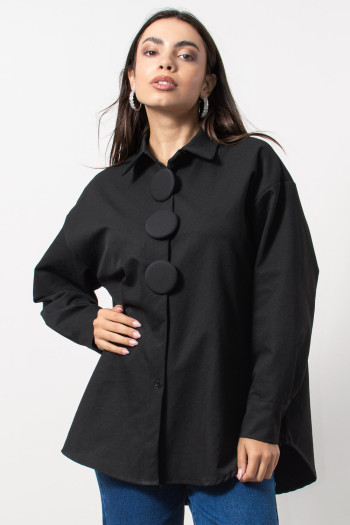 Overshirt with Button - Black
