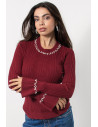 Knitted Top with Pearls - Burgundy
