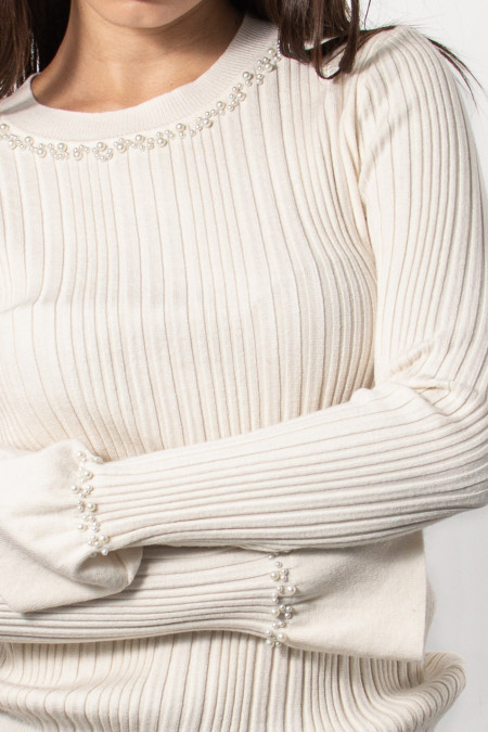 Knitted Top with Pearls - Cream 2