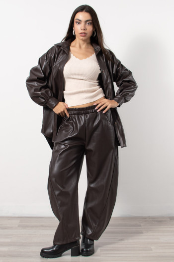 Barrel Faux Leather Trouses - Brown