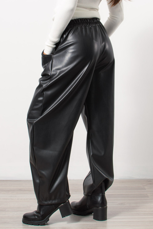 Barrel Faux Leather Trouses - Black