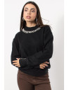 Knitted Blouse with Pearls - Black