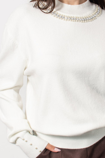 Knitted Blouse with Pearls - White