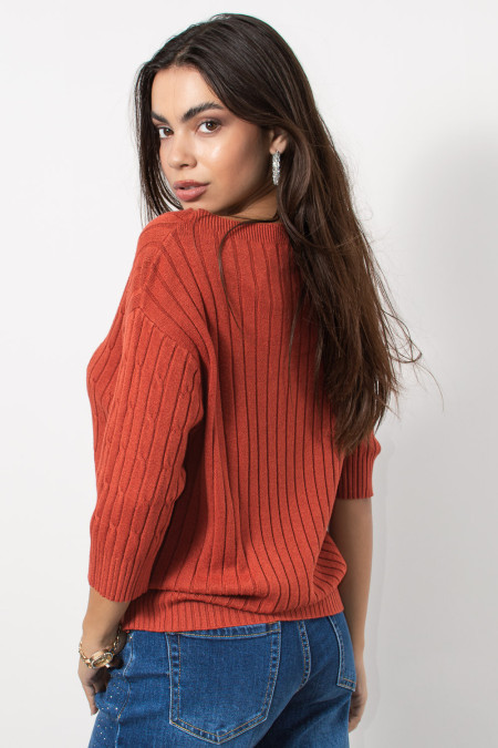 Knitted Blouse Cables - Burnt Orange 2