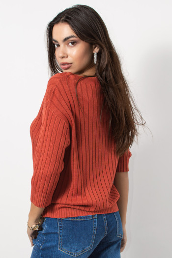 Knitted Blouse Cables - Burnt Orange