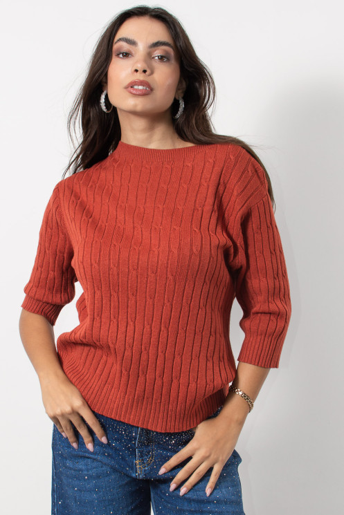Knitted Blouse Cables - Burnt Orange