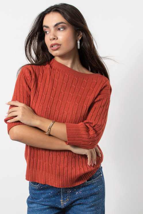 Knitted Blouse Cables - Burnt Orange