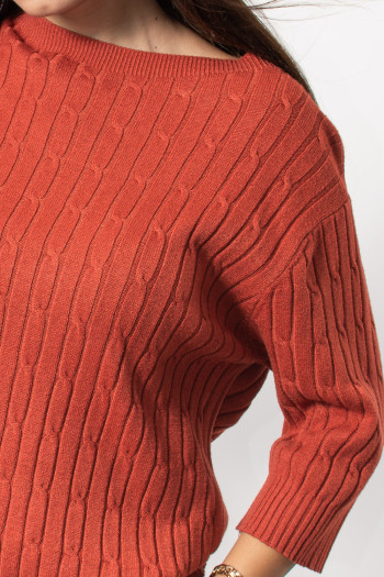 Knitted Blouse Cables - Burnt Orange