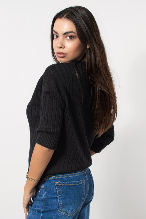 Knitted Blouse Cables - Black