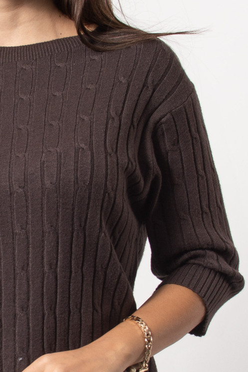 Knitted Blouse Cables - Brown