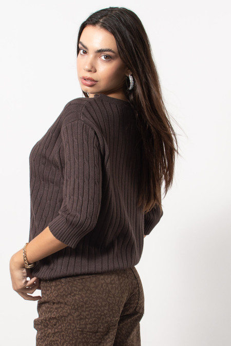 Knitted Blouse Cables - Brown 2