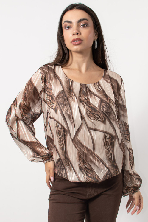 Printed Blouse with Metallic Thread - Cream