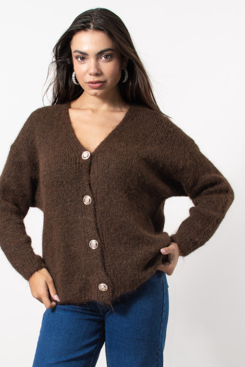Fluffy Knitted Cardigan - Brown