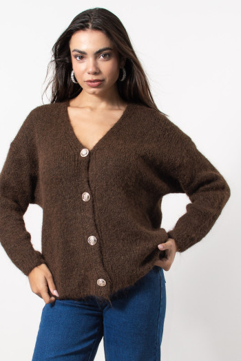 Fluffy Knitted Cardigan - Brown