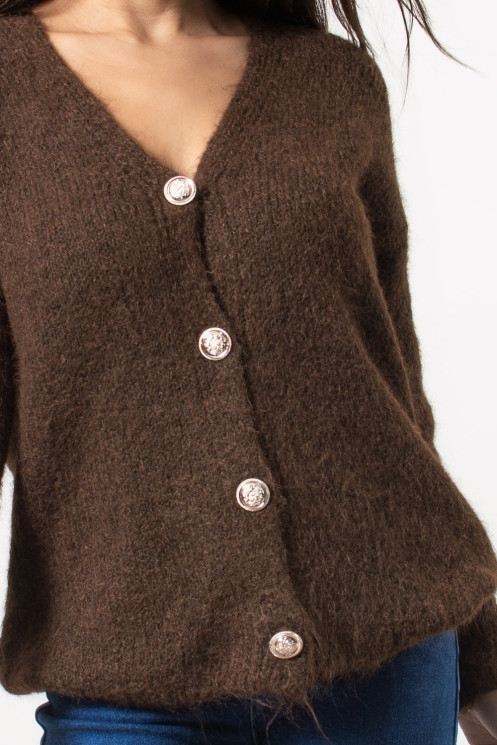 Fluffy Knitted Cardigan - Brown