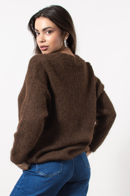 Fluffy Knitted Cardigan - Brown 2
