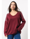Blouse with Rhinestones on Shoulders - Burgundy